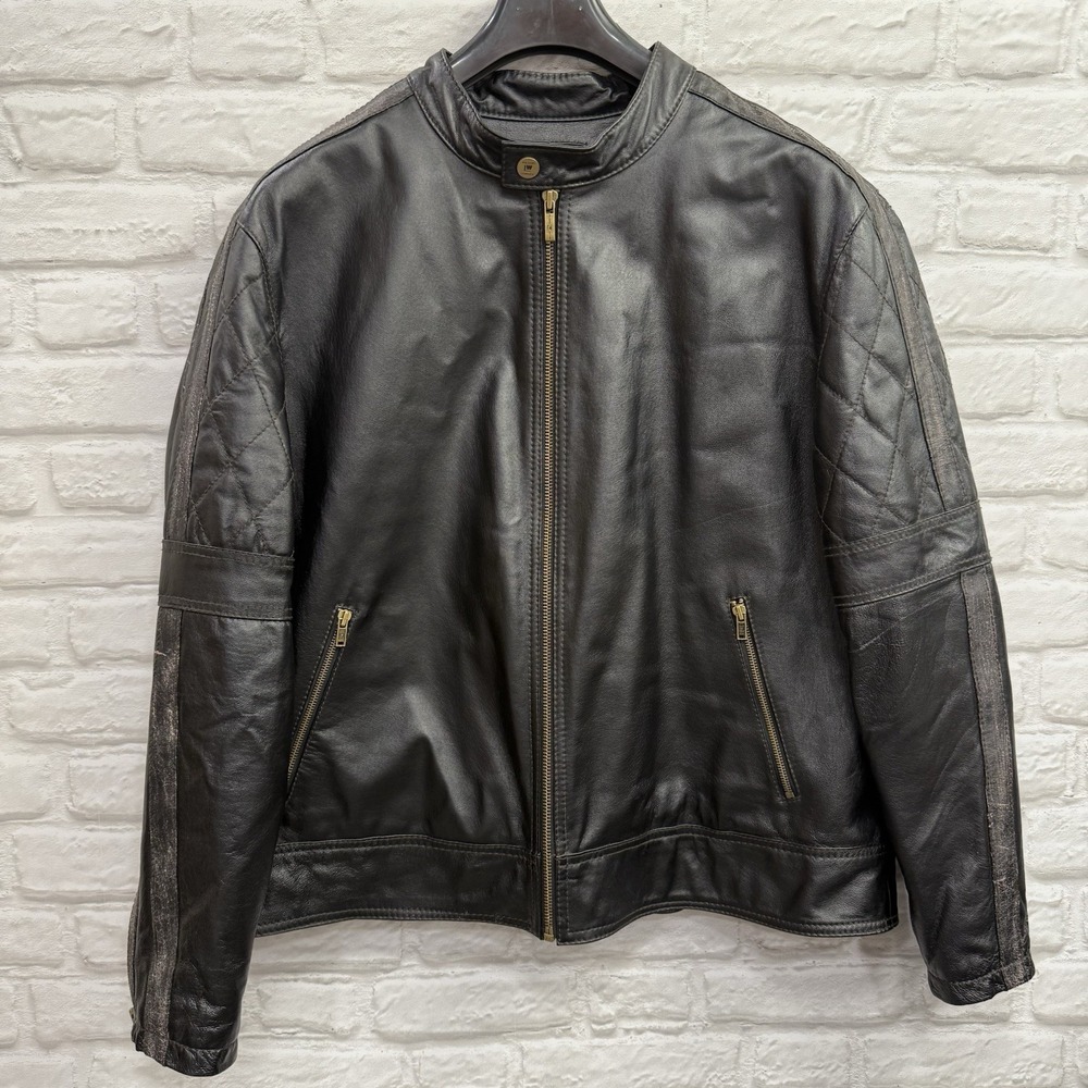 Wilsons Leather Moto Jacket Men 2X Motorcycle Biker Quilted Black Multi Zip Coat